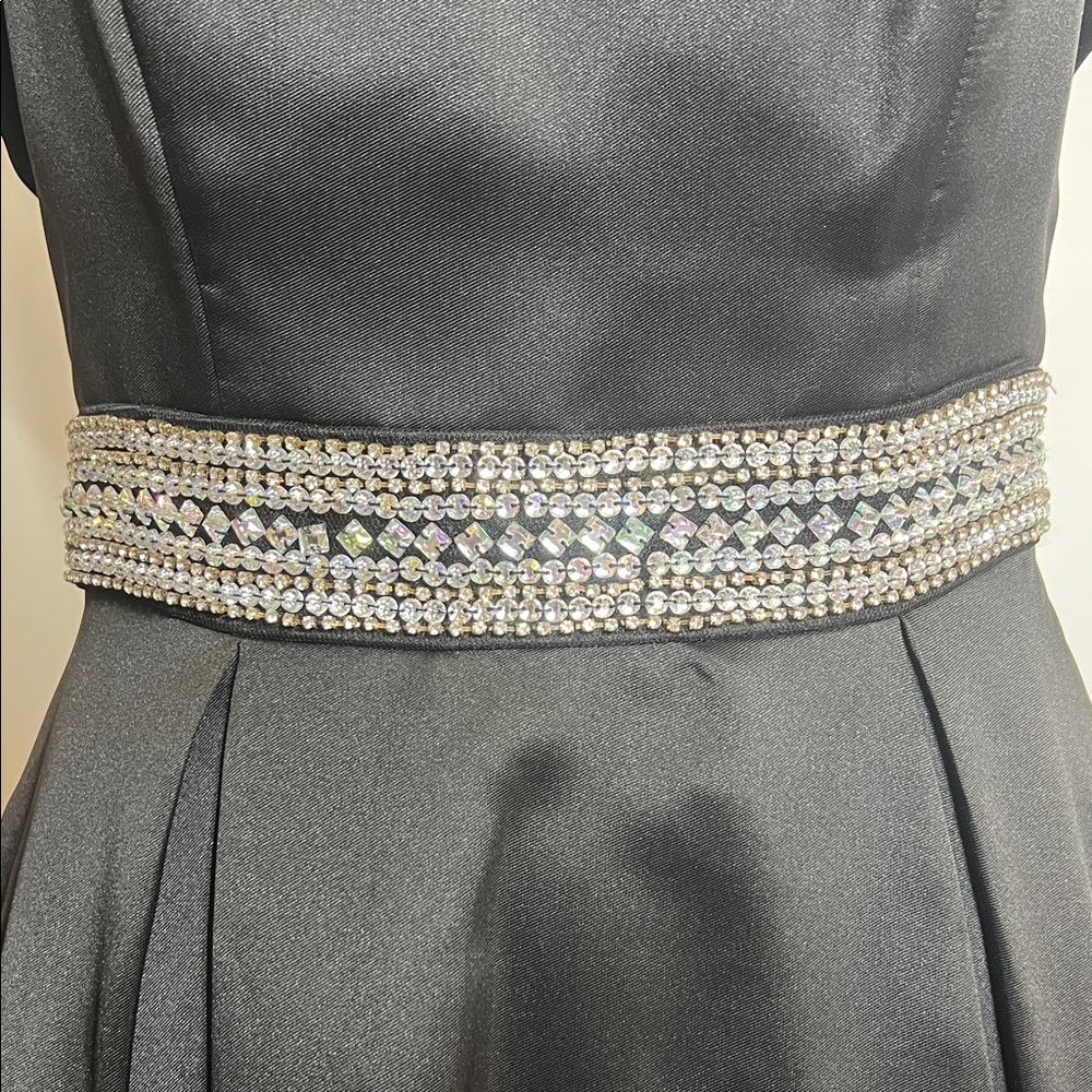 B Darlin Black Prom Gown with Glittering Silver Accent - Picture 3 of 9